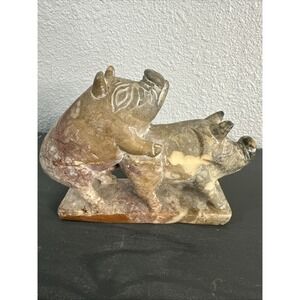 Verve's Makin The Bacon Marble Naughty‎ Pigs Figurine 6x5 Decor Farmhouse Heavy